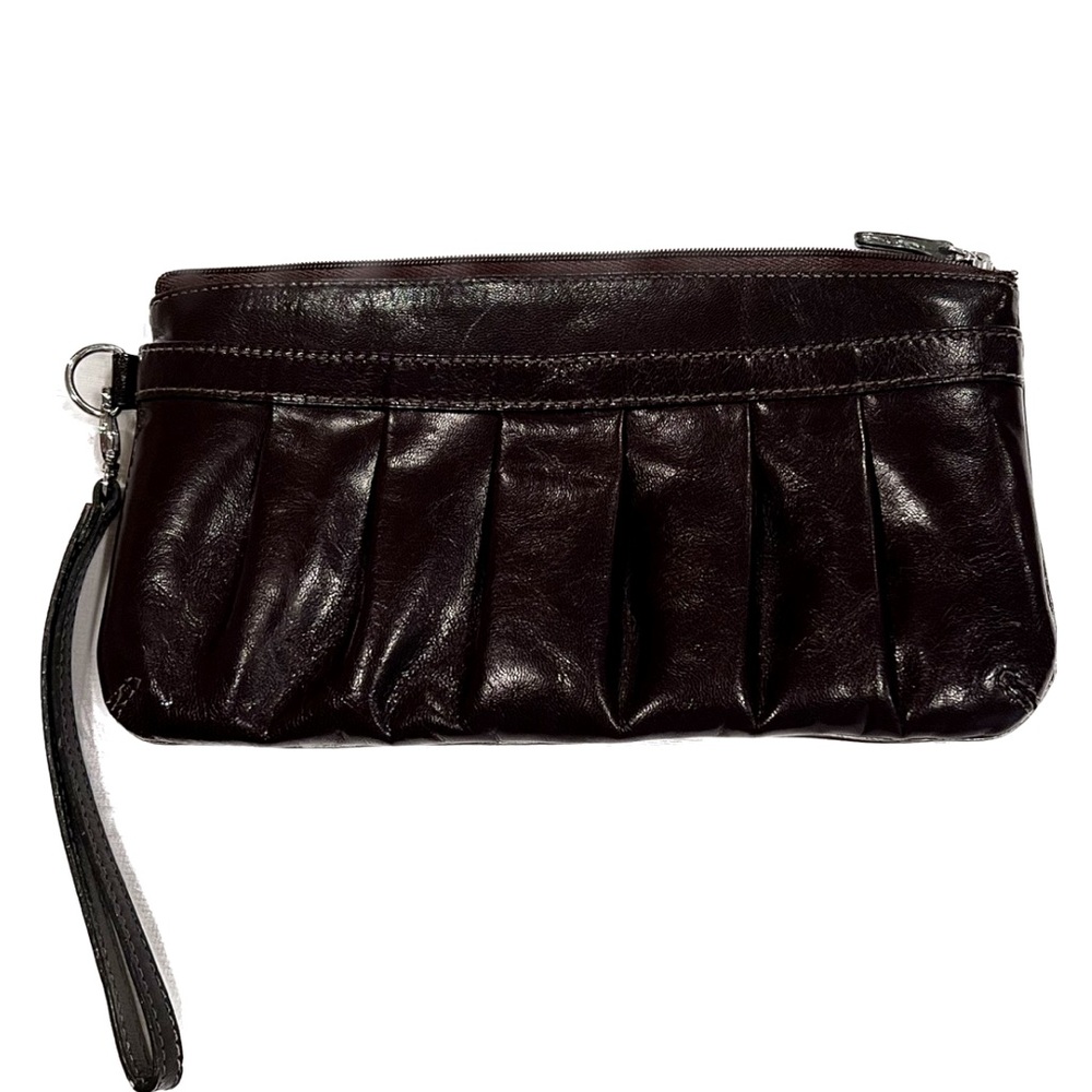 Brown Leather Clutch Wristlet